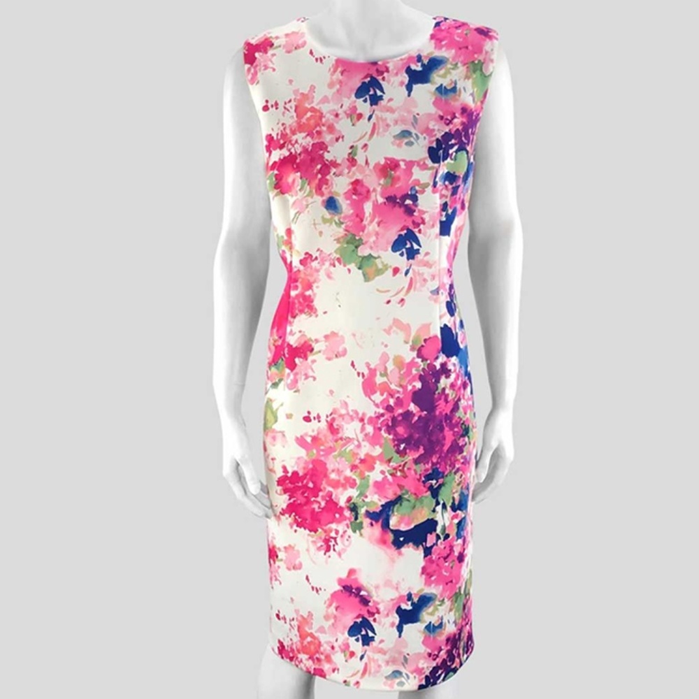 dkny pink floral dress Dkny Women's Floral Print Clip Dot Midi Dress Pink Size 12 - Bed Bath &  Beyond